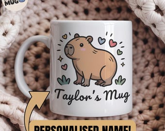 Custom Capybara Mug, Cute Animal Coffee Mug with Personalised Name, Funny Capybara Gift for Her, Adorable Capybara Cup for Girls