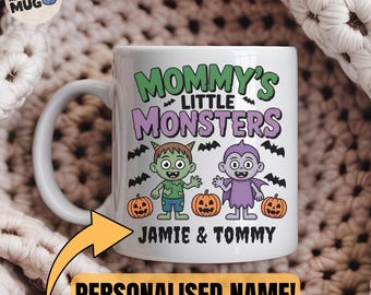 Taza personalizada de Halloween, "Los Monstruitos de Mamá", con nombre personalizado, bonito regalo de Halloween para mamá, taza familiar con nombres de niños