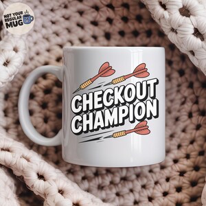 Darts Mug Gift, &#39;Checkout Champion&#39; Coffee Cup For Dart Players, Funny Darts Present For Him, Pub League Darts Lover Birthday Gift