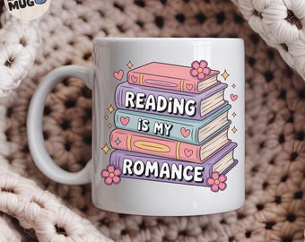 Reading Is My Romance Mug, Cute Book Lover Coffee Cup, Romantic Reader Gift, Pastel Aesthetic Bookish Mug