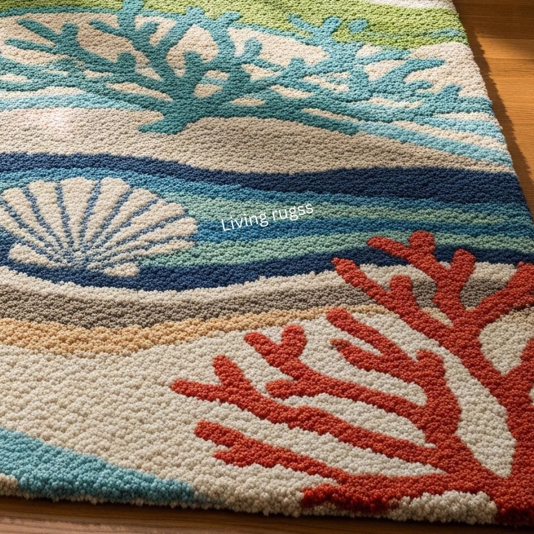 Coastal Living Rug | Ocean Waves Coral Reef Area Rug | Seashell & Beach ...