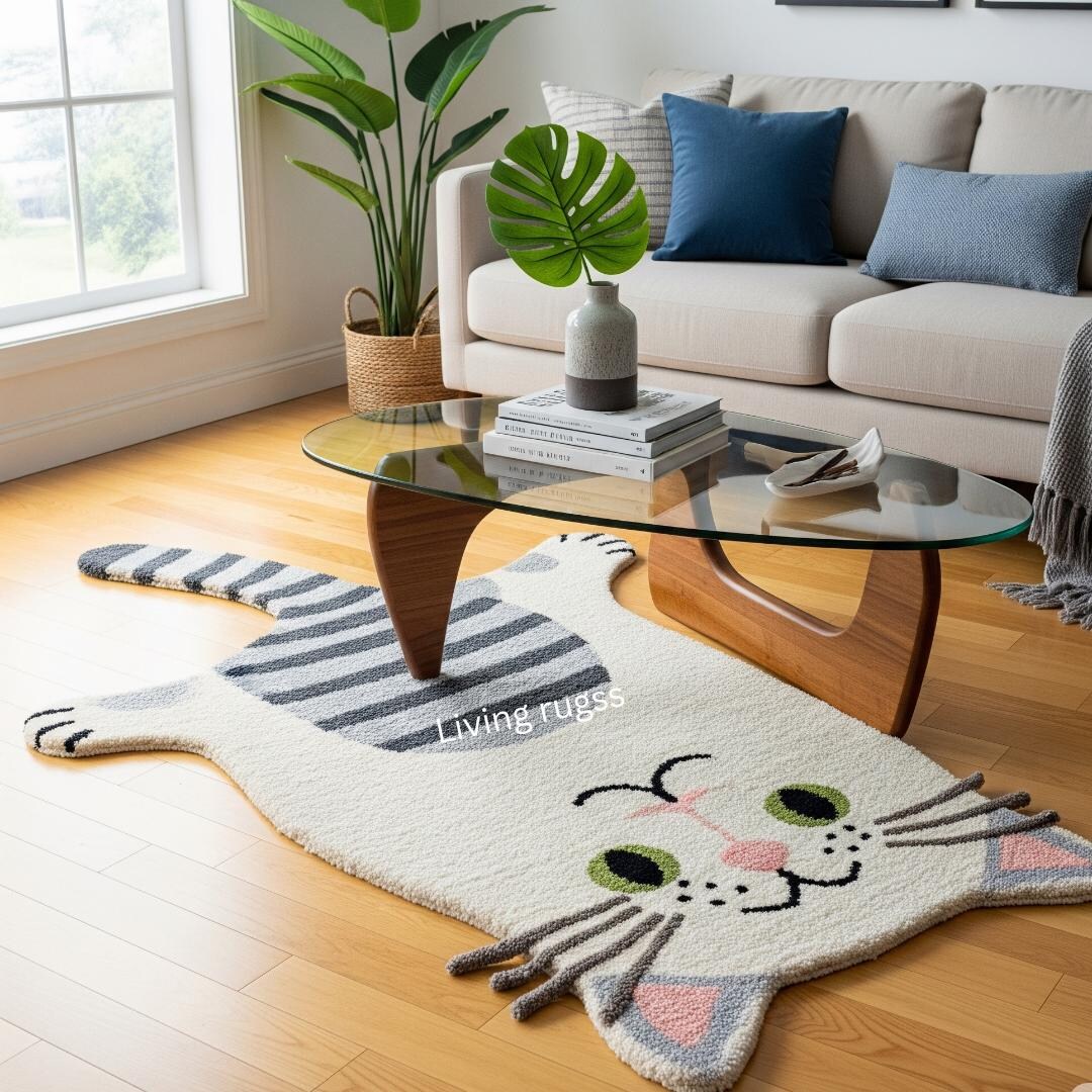 Cat Rug Design Cute Cat Shaped Rug | Whimsical Kitty Floor Mat | Adorable Animal Rug ...