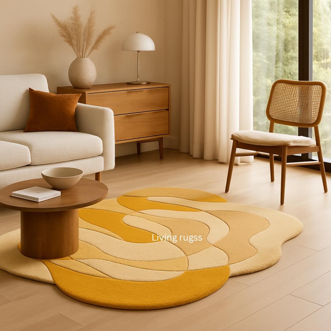 Mustard Yellow & Gold Abstract Shaped Area Rug | Organic Modern Accent ...