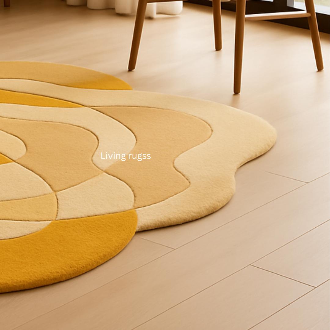 Mustard Yellow & Gold Abstract Shaped Area Rug | Organic Modern Accent ...
