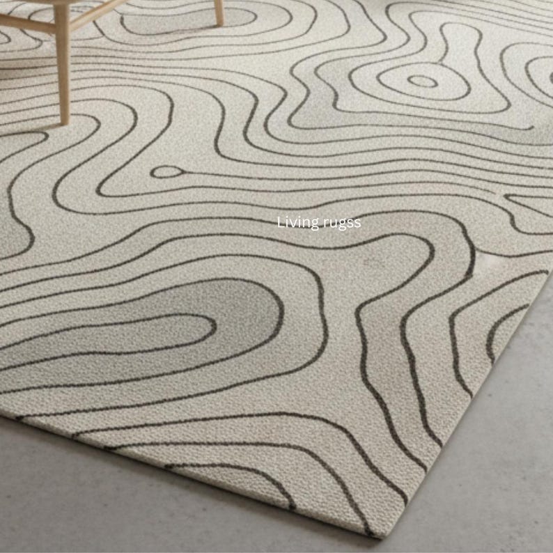 Topography Rug Pattern Modern Topographic Area Rug | Minimalist Contour Line Design | Neutral ...