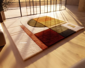 Modern Geometric Color block Rug for Living Room | Soft Thick Abstract Area Carpet