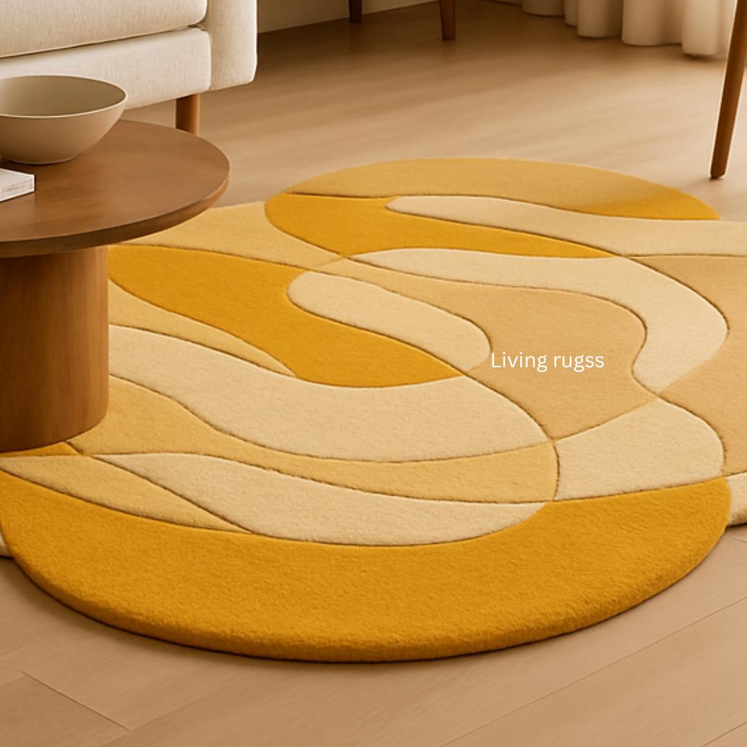 Mustard Yellow & Gold Abstract Shaped Area Rug | Organic Modern Accent ...