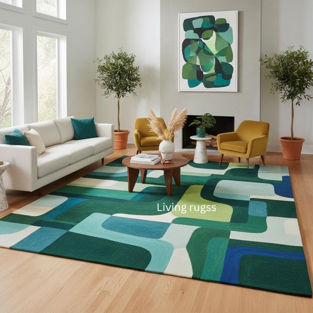Green/blue Rust Rug Green and Blue Abstract Rug | Modern Geometric Area Rug for Living Room ...