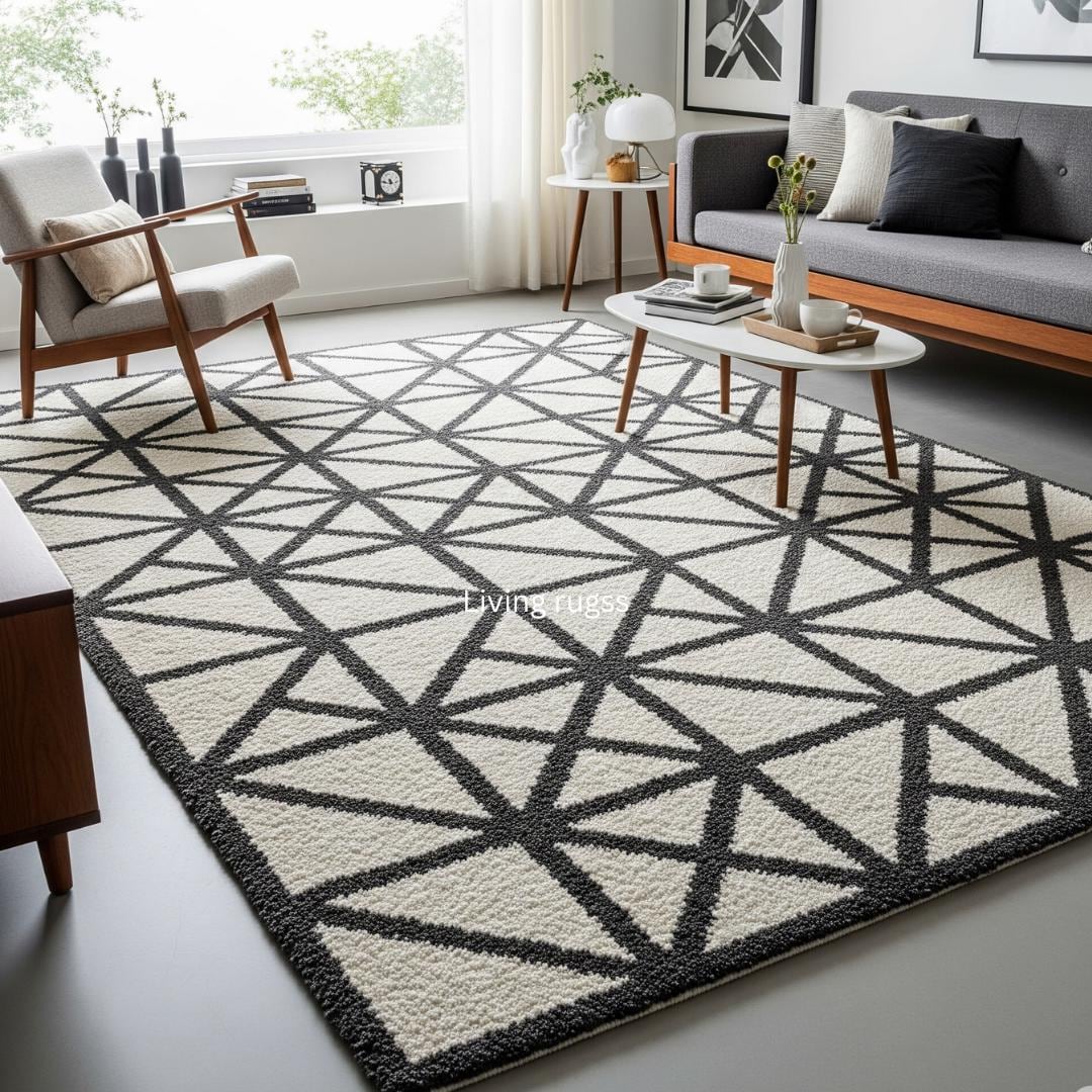Modern Geometric Area Rug | Black and...