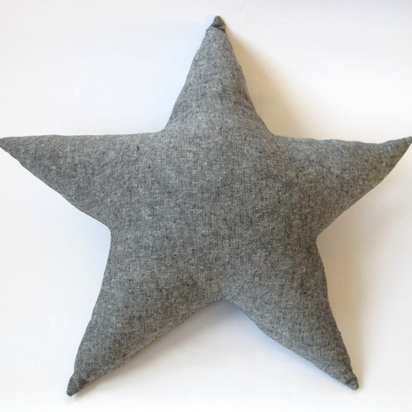 Star Pillow - Dark Grey Cotton Linen Blend - Nursery Decor