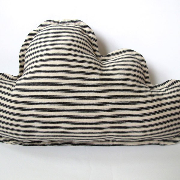 Cloud Pillow - Nursery Decor - Black and Cream Classic Ticking Stripe