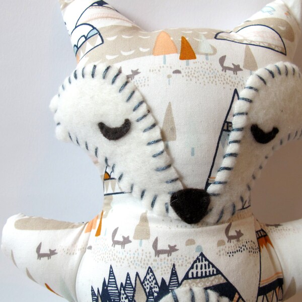 Fox Stuffed Animal - Teepees, Foxes and Trees Sleepy Fox Pillow - Nursery Decor