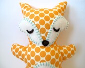 Fox Stuffed Animal - Sleepy Orange and Cream Polka Dot Fox Pillow