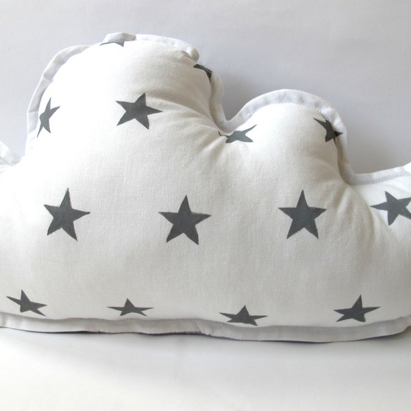 Cloud Pillow - Grey Stars -  Star Pillow - Grey Backing