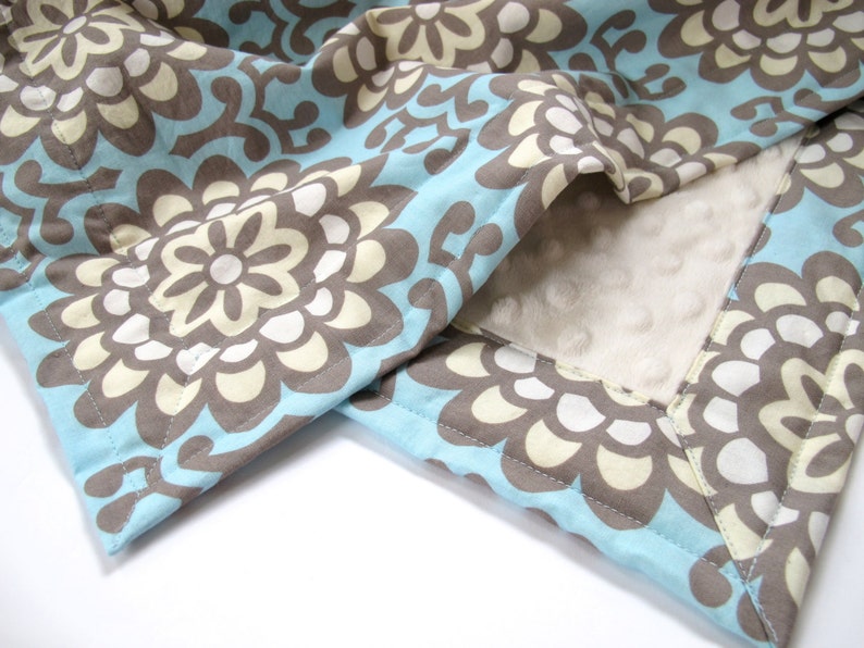 Baby Girl Blanket With Blue Grey And Cream Flowers - Amy Butler Bedding Clearance Baby Girl Blanket With Blue Grey And Cream Flowers - Amy Butler Bedding Clearance