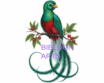 Clipart de un Quetzal Resplandeciente: Aves Tropicales en Acuarela (Arte Digital) 8 PNG