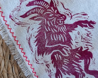 Devil linocut patch, Hand Printed Halloween Patch, Linocut Fabric Patch, Gothic Accessory, Handmade Textile Art