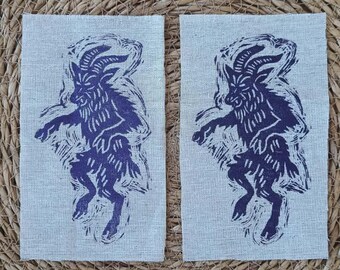 Devil linocut, Fabric Patch, Gothic Accessory, Handmade Textile Art