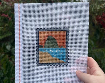 Cannon Beach Needlepoint Canvas, Pacific Northwest Postcard Design, Oregon Coast Hand Painted 13 Mesh Canvas, Coastal Stitch Project