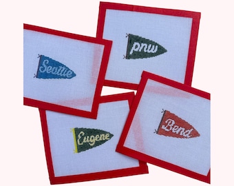 Custom City Pennant Needlepoint Canvas – Hand-Painted Ornament Mini, 18 Mesh