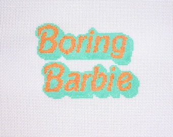 Boring Barbie Needlepoint Canvas – Hand-Painted Lyric Mini, 18 Mesh