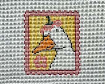 Duck Needlepoint Canvas – Postcard Needlepoint – 13 Mesh Hand Painted Canvas – Flower Duck Design – Cute Spring Needlepoint