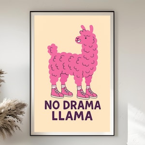 No Drama Llama Print: Funny Pink Llama in Sneakers (Digital Download)