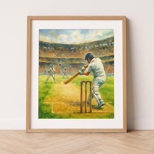 Cricket Match Wall Print Silk Poster, Cricket Decor, Indoor Outdoor Art, Sport Fan Gift, Game Room Decor, Wicket, Cricket