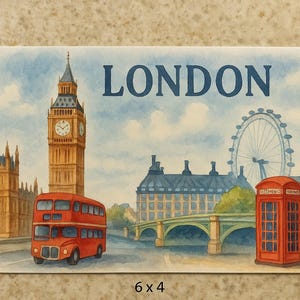 London Postcard, London Travel, Tourist Souvenirs, Traveler Gift, London Landmarks, London Bus, London Eye, Big Ben