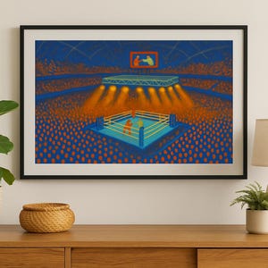 Boxing Ring Poster, Wall Art, Packed Stadium Sports Decor, Indoor Outdoor Graphic Print, Boxing Ring Wall Poster
