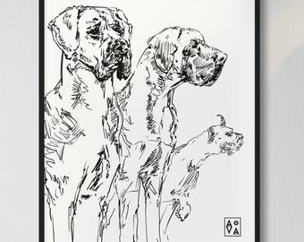 Minimalist Dane Art Print: Black Ink, Dog Lover Gift (Digital Download)