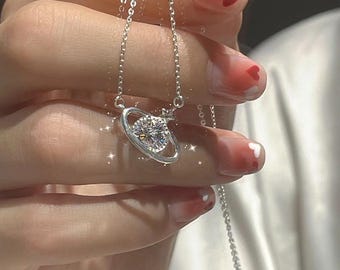 Saturn Planet Necklace in 925 Sterling Silver – Celestial Pendant Jewelry
