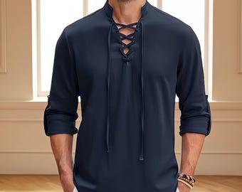 Medieval Men’s Tunic – Renaissance Pirate Shirt, Viking Style Top for Men, Retro Cosplay Costume, Vintage Festival Faire Outfit
