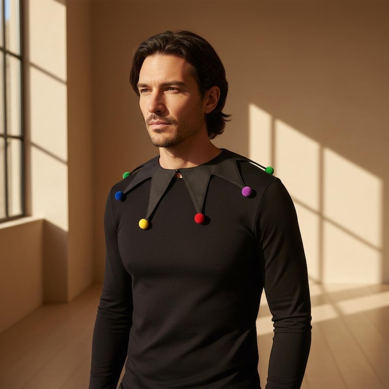 Färgglad Jingle Bell clownhalsband | Elastisk gycklarhalsband för cosplay, Pierrot-kostymer, Halloween och cirkuskläder bild 1