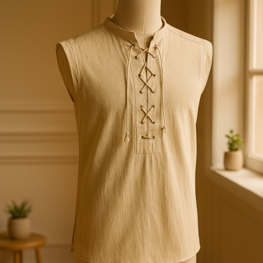Sleeveless Viking Tunic for Men | Lace up Norse Shirt | Medieval ...