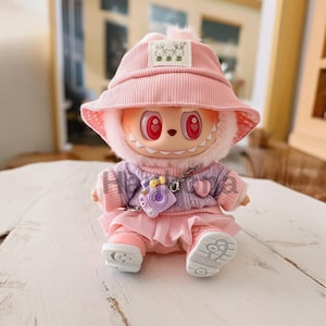 Mini Plush Doll Hoodie Outfit Set Streetwear Style for 15/17cm Labubu Dolls Cute Casual Clothes Fashion Accessories for Plush Toys