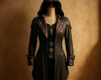 Hooded Assassin Coat for Men | Gothic Fantasy Jacket | Medieval Rogue Cloak Coat | Dark Ranger Cosplay Outfit | Steampunk Hooded Jacket
