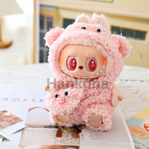 Mini Plush Doll Hoodie Outfit Set for 15/17cm Labubu Dolls Streetwear Style Cute Clothes and Fashion Accessories for Plush Toys