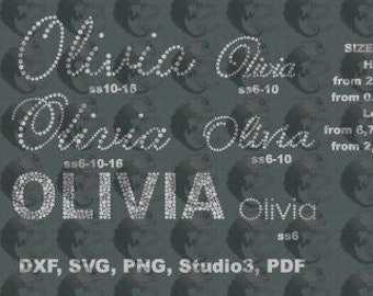 Modello di strass. Motivo per creare hotfix con strass nome Olivia