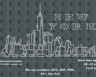 New York-Manhattan skyline. Pattern to make handmade rhinestones hotfix motif and/or Rhinestone template.