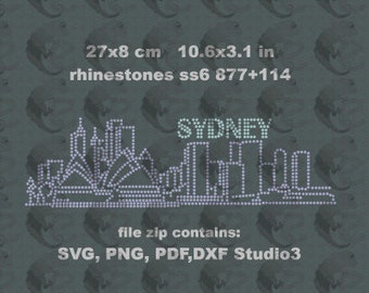 Rhinestone template. Pattern to make rhinestones hotfix motif. Sydney skyline