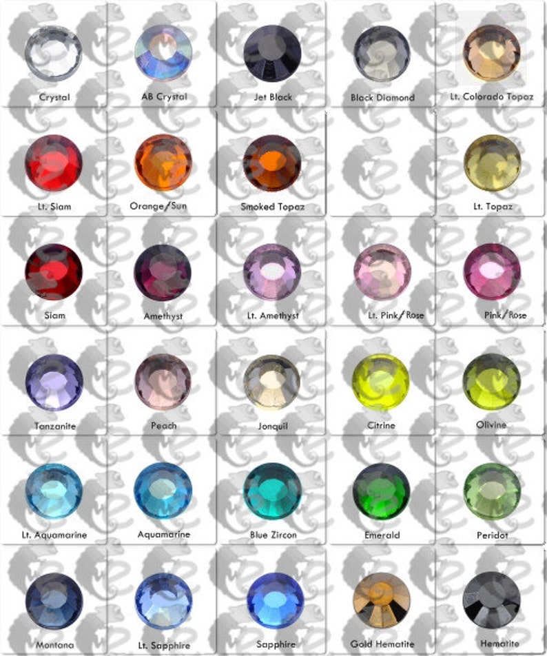 Rhinestone color chart