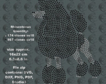 Poodle Dog. Pattern to make rhinestones hotfix motif, with ss10 rhinestones, and Rhinestone template.