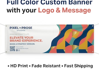 Custom Banner Polyester Personalized Full Color Banners for Indoor Outdoor Events Retail Parties Image Logo Text  - Ships Next Day