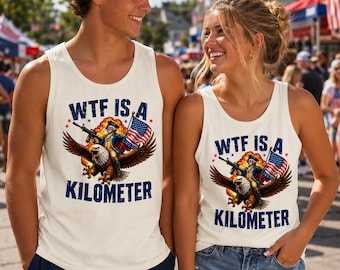 Camiseta sin mangas WTF Is A Kilometer, Camiseta sin mangas patriótica divertida, Camiseta sin mangas del 4 de julio, Camiseta sin mangas con gráfico de águila de EE. UU., Camiseta sin mangas de verano del Día de la Independencia