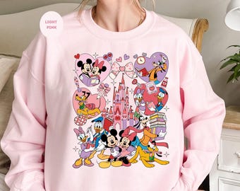 Disney Liebhaber Valentinstag Pullover, Retro Micky und Freunde Signatures Sweatshirt, Mickey & Co Geschenk Hoodie, Disneyland Valentines Bekleidung