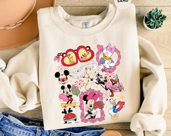 Maglione per San Valentino per gli amanti della Disney, felpa retrò con le firme di Topolino e i suoi amici, felpa con cappuccio regalo Topolino e compagnia, abbigliamento Disneyland per San Valentino