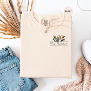 Personalized Art Teacher Comfort Colors Shirt: Vintage Art Tools Tee
