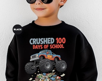 Crushed 100 Days of School Shirt, Monster Truck 100th Day Boy Tee, Kinder Milestone Outfit, 100 Days Smarter Monster Truck Shirt