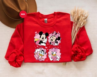 Maglione per San Valentino per gli amanti della Disney, felpa retrò con le firme di Topolino e i suoi amici, felpa con cappuccio regalo Topolino e compagnia, abbigliamento Disneyland per San Valentino
